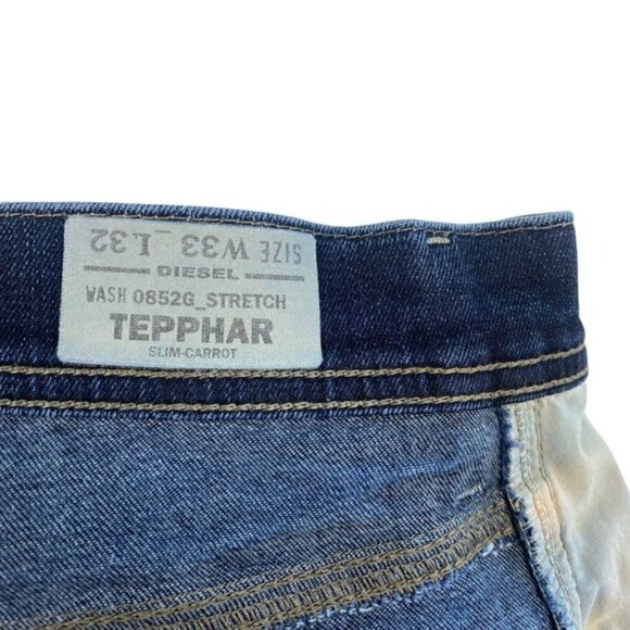 Diesel Tepphar Slim Carrot Wash 0852G Stretch Logo Patch Rear Studs US 33 X 32 - Picture 12 of 16